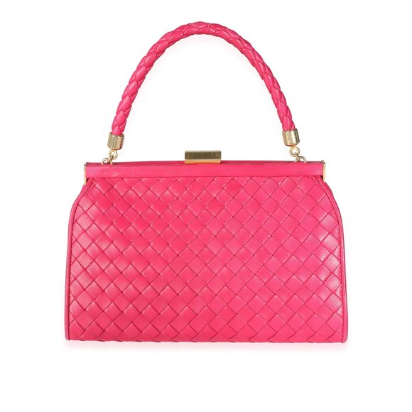 Bottega Veneta Vintage Pink Intrecciato Woven Leather Kiss Lock Frame Bag - Picture 3 of 7